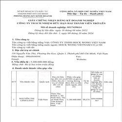 CÔNG TY TNHH HOCK WONG VIỆT NAM