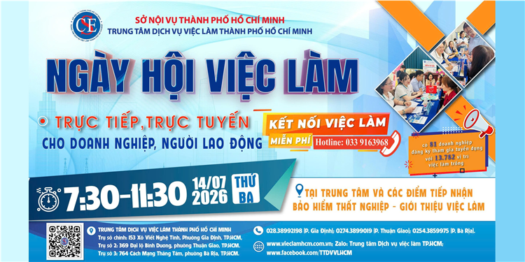 TRUNG TÂM DỊCH VỤ VIỆC LÀM THÀNH PHỐ HỒ CHÍ MINH TỔ CHỨC NGÀY HỘI VIỆC LÀM TRỰC TIẾP, TRỰC TUYẾN NĂM 2026