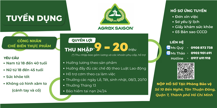 Công Ty Cổ phần Thực Phẩm Agrex Saigon Tuyển Dụng Nhiều Vị Trí