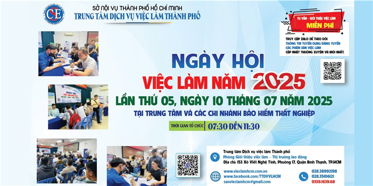 Ngày hội việc làm trực tiếp, trực tuyến tại Trung tâm và các Chi nhánh Bảo hiểm thất nghiệp lần 05 năm 2025