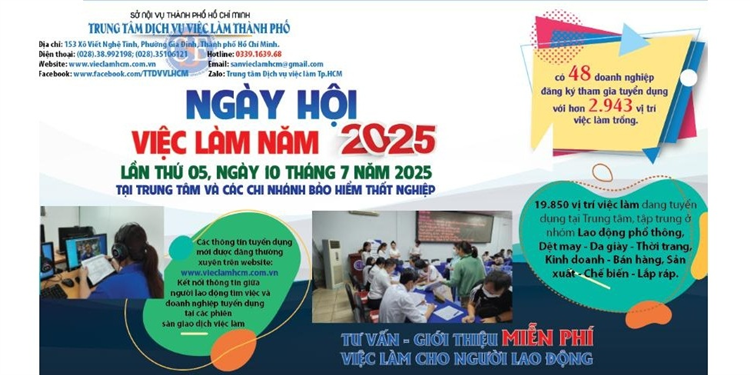 Ngày 10/7/2025, Trung tâm Dịch vụ việc làm Thành phố tổ chức "Ngày hội việc làm năm 2025 lần 5" 