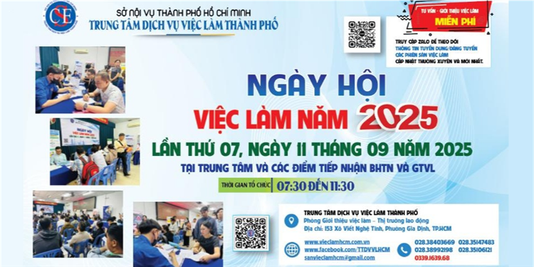 Ngày hội việc làm trực tiếp, trực tuyến tại Trung tâm và các Chi nhánh Bảo hiểm thất nghiệp lần 07 năm 2025