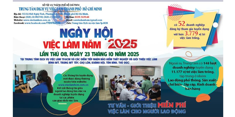 Ngày hội việc làm trực tiếp, trực tuyến tại Trung tâm và các Chi nhánh Bảo hiểm thất nghiệp lần 08 năm 2025