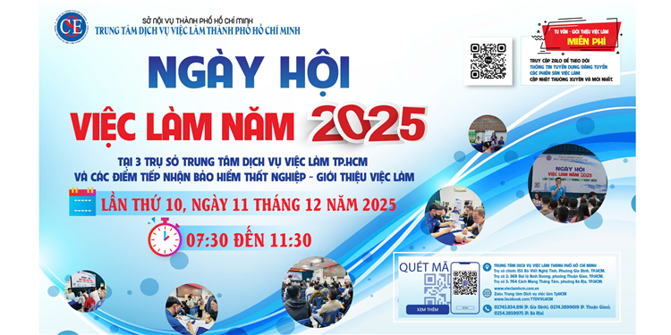 Ngày hội việc làm trực tiếp, trực tuyến tại Trung tâm và các Chi nhánh Bảo hiểm thất nghiệp lần 10 năm 2025